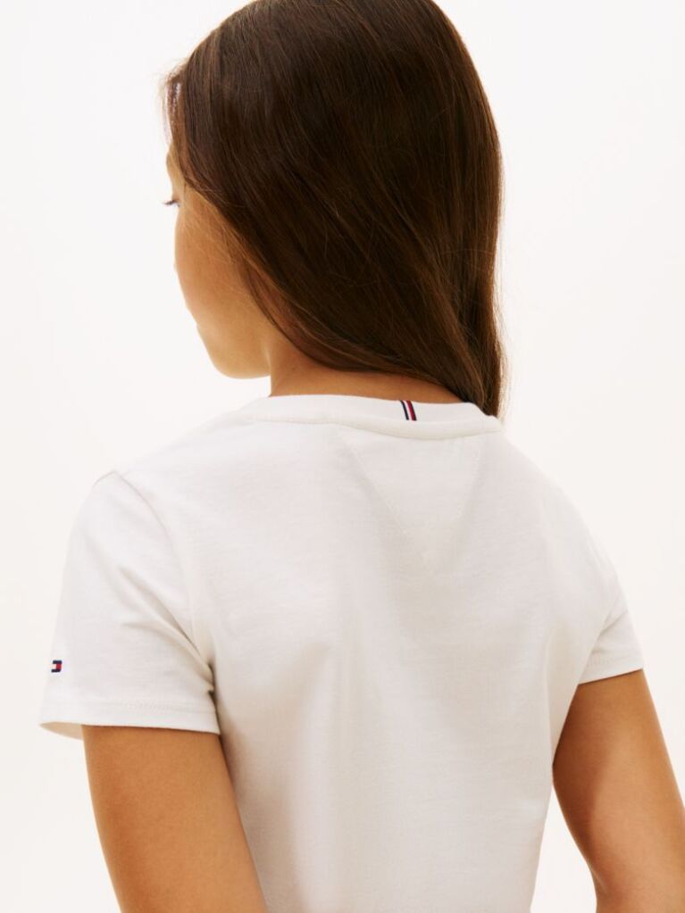 White Floral Flock Logo Slim T-Shirt  Girls
