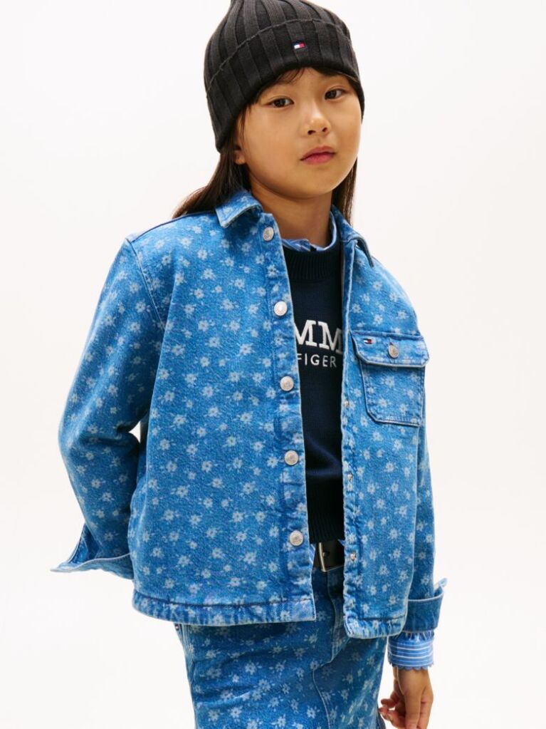 Multi Relaxed Fit Floral Print Denim Overshirt  Girls