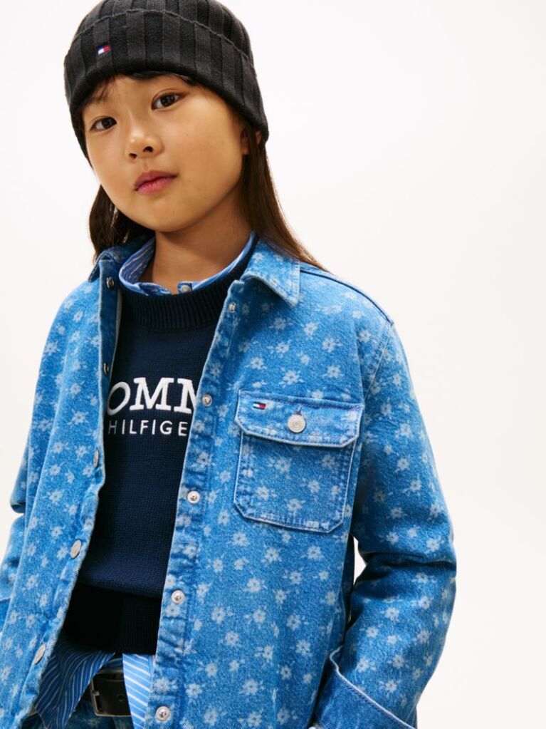 Multi Relaxed Fit Floral Print Denim Overshirt  Girls