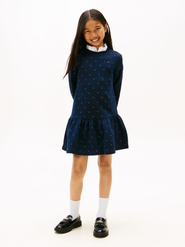 Μπλε Festive Πουά Fleece Άνετο Skater Φόρεμα  Κορίτσια