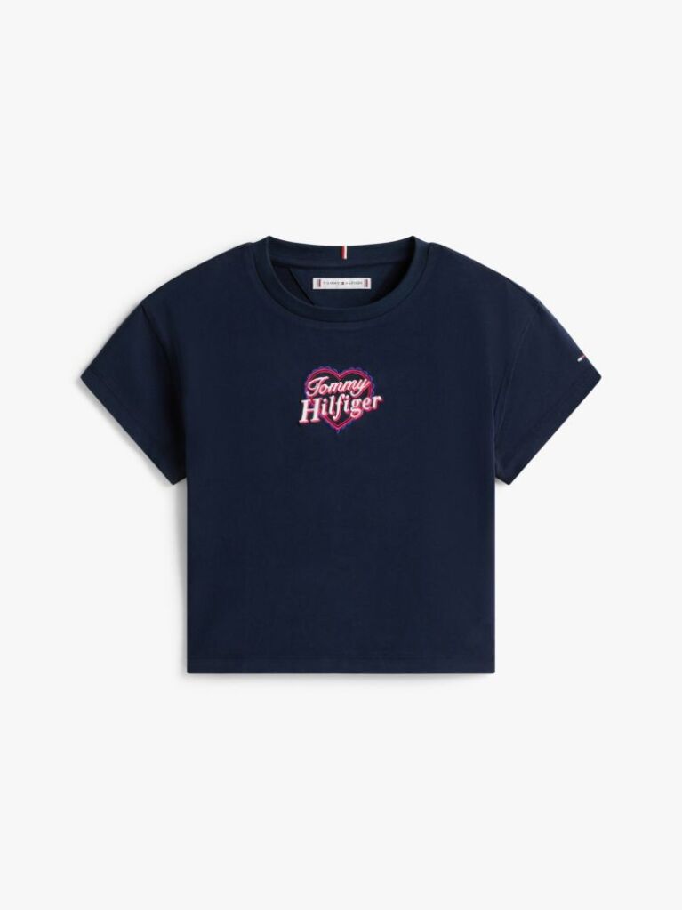 Μπλε T-Shirt Με Κεντητό Σχέδιο Καρδιά Και Λογότυπο  Κορίτσια