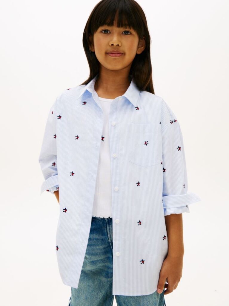 Multi Regular Fit Stripe Star Flag Embroidery Shirt  Girls