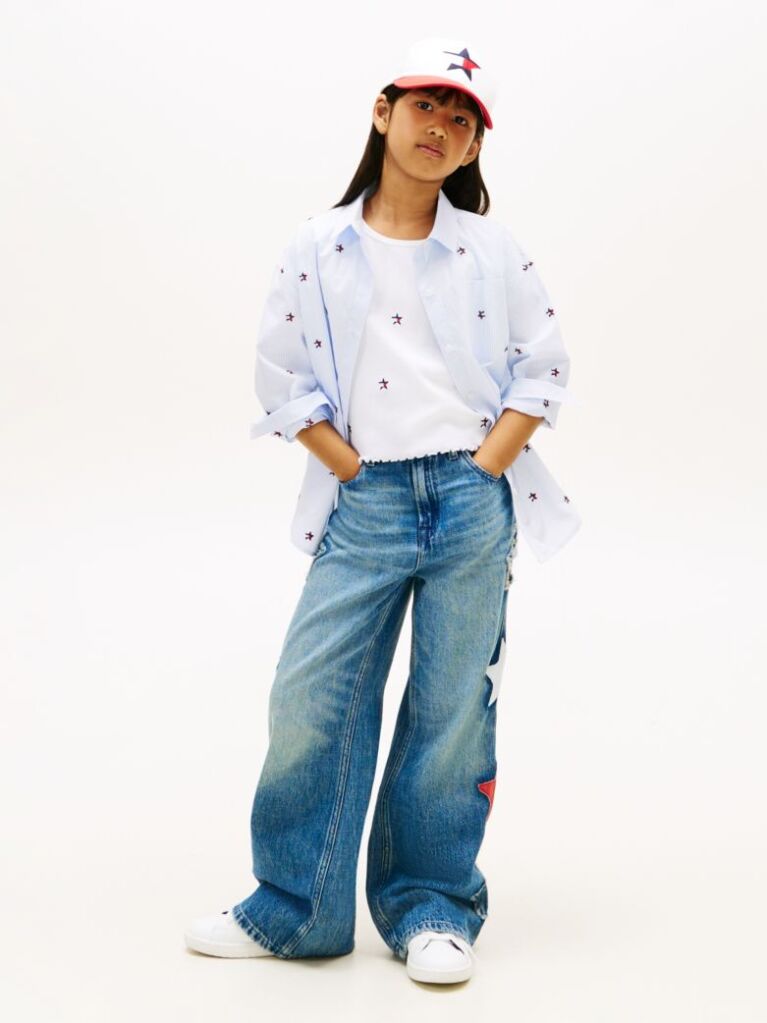 Multi Regular Fit Stripe Star Flag Embroidery Shirt  Girls