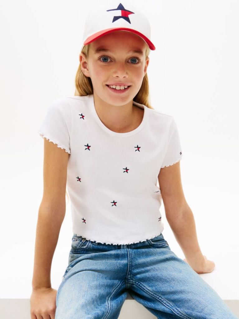 White Star Flag Embroidery Extra Slim Top  Girls