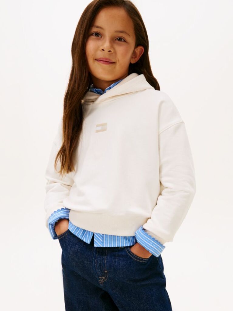 White Tonal Flag Hoody  Girls