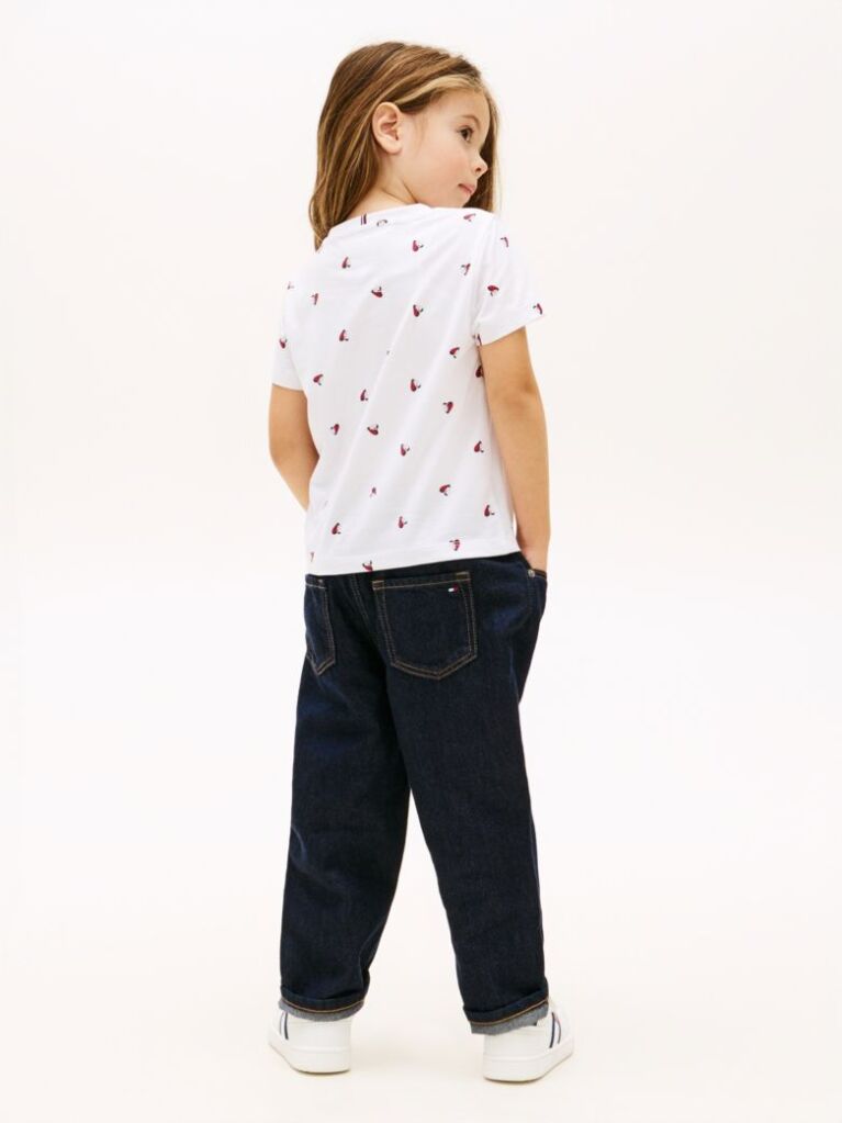White Smiley Heart Flag Print T-Shirt  Girls