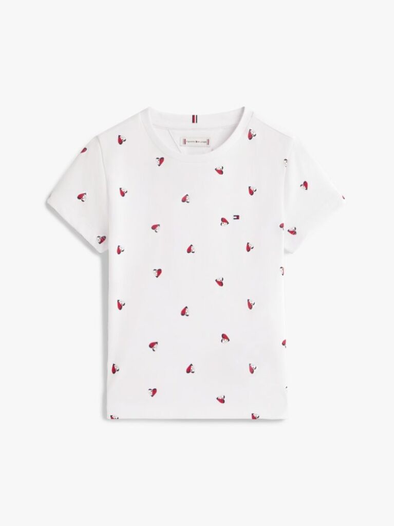 White Smiley Heart Flag Print T-Shirt  Girls
