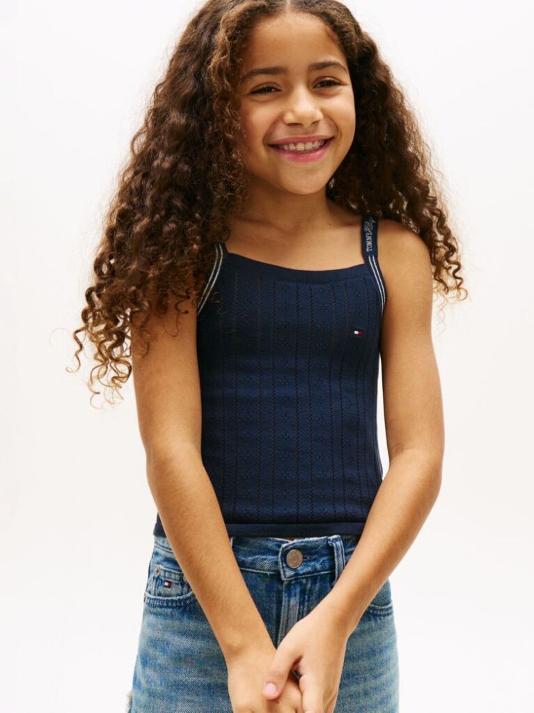 Blue Pointelle Strap Tank Top  Girls