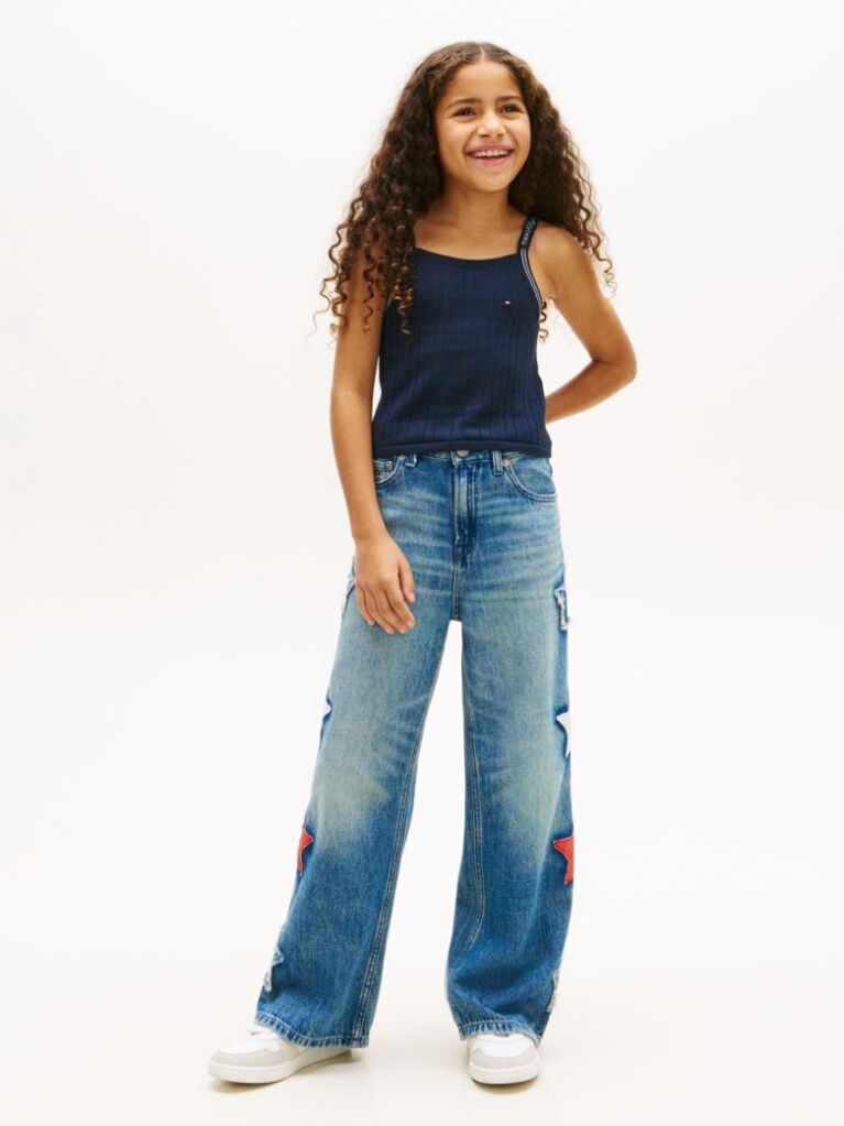 Blue Pointelle Strap Tank Top  Girls