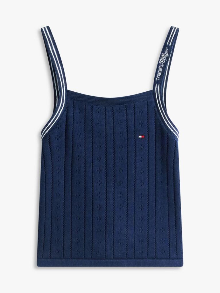 Blue Pointelle Strap Tank Top  Girls