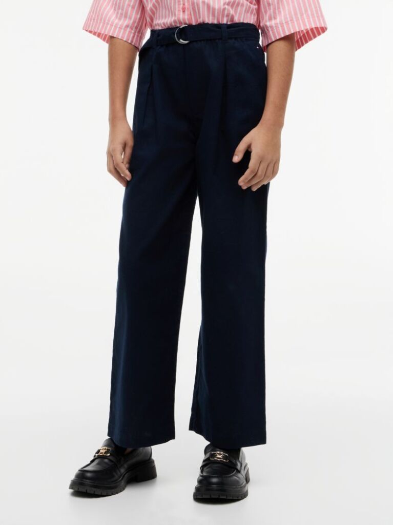 Blue Belted Wide Leg Linen Blend Trousers  Girls