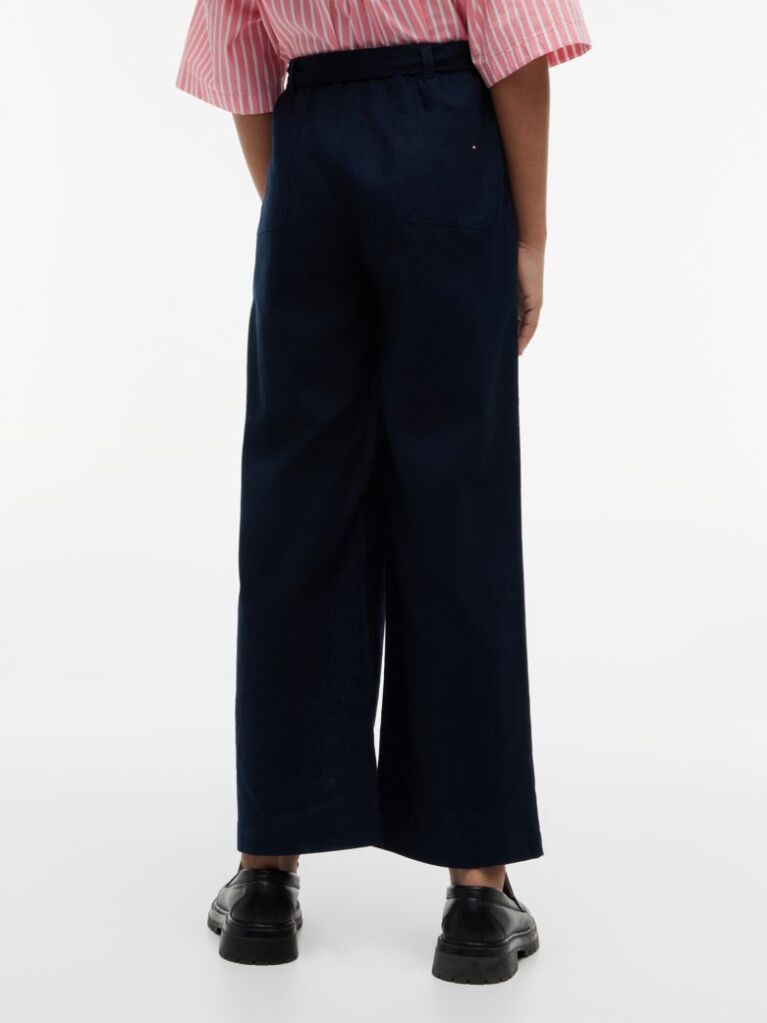 Blue Belted Wide Leg Linen Blend Trousers  Girls