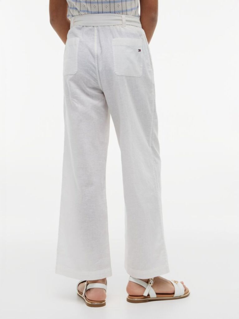 White Belted Wide Leg Linen Blend Trousers  Girls