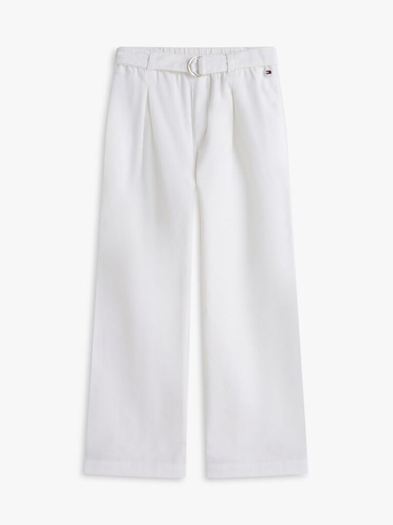 White Belted Wide Leg Linen Blend Trousers  Girls