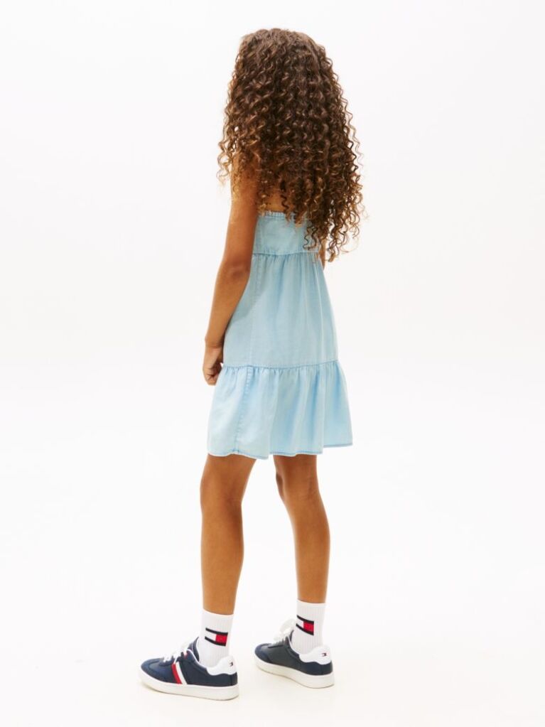 Denim Βαμβακερό Tiered Φόρεμα Με Χάντρες  Κορίτσια