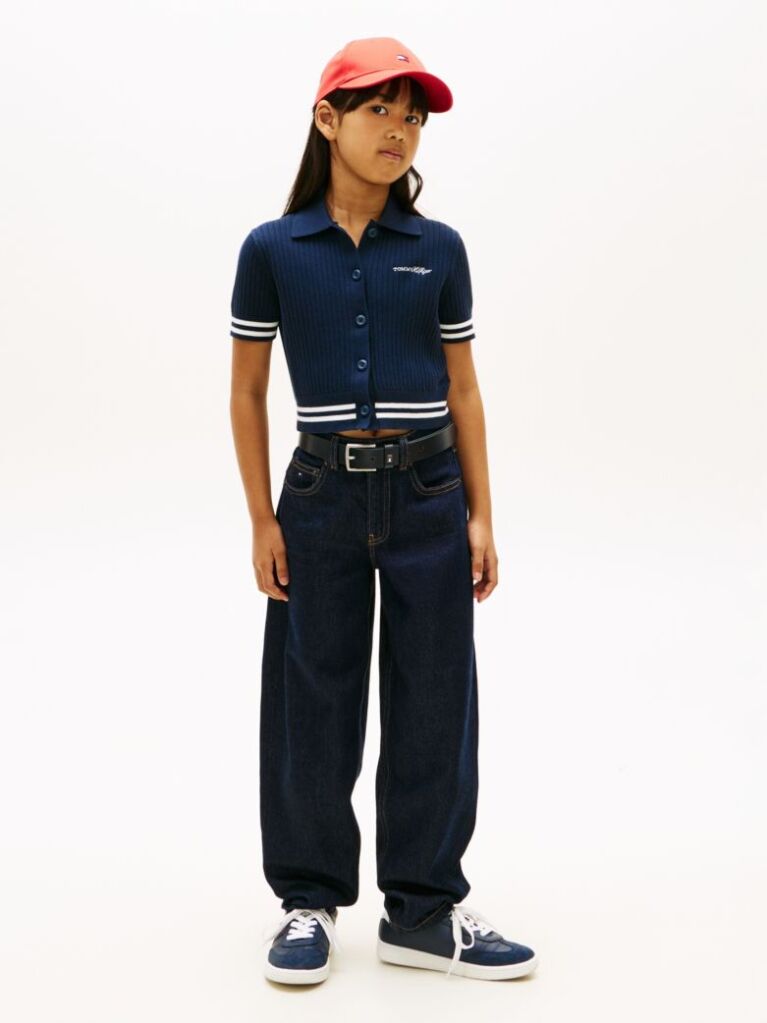 Blue Logo Embroidery Short Sleeve Polo Cardigan  Girls