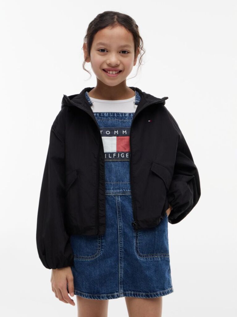 Black Hooded Flag Jacket  Girls