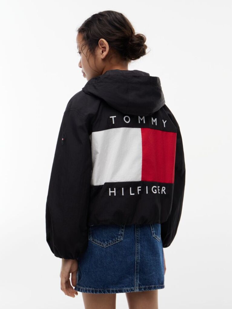 Black Hooded Flag Jacket  Girls