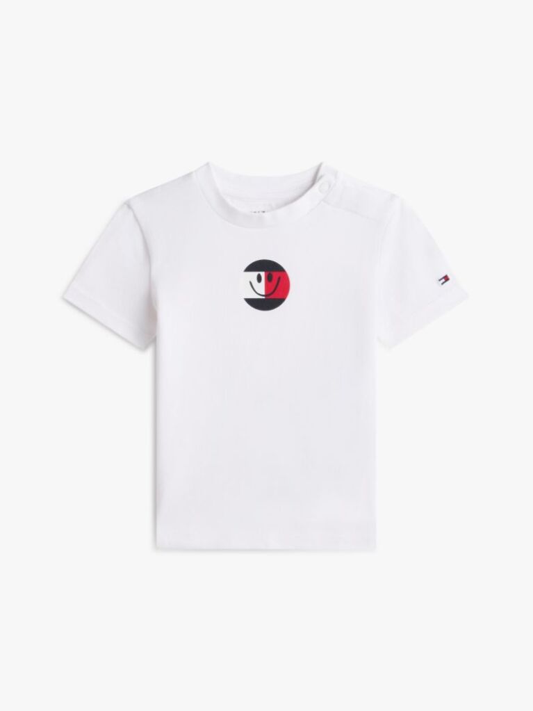 Άσπρο Βαμβακερό T-Shirt Με Smiley Λογότυπο  Βρεφικά
