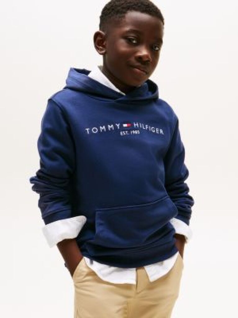 Blue Essential Logo Organic Cotton Hoody  Kids Unisex