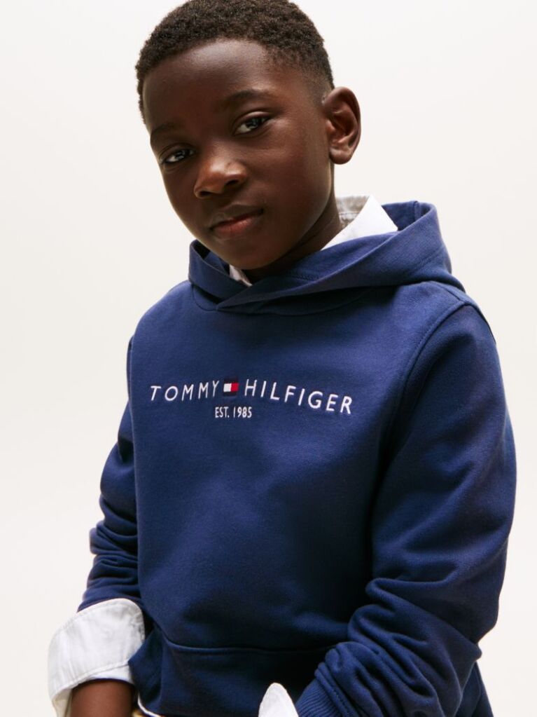 Blue Essential Logo Organic Cotton Hoody  Kids Unisex