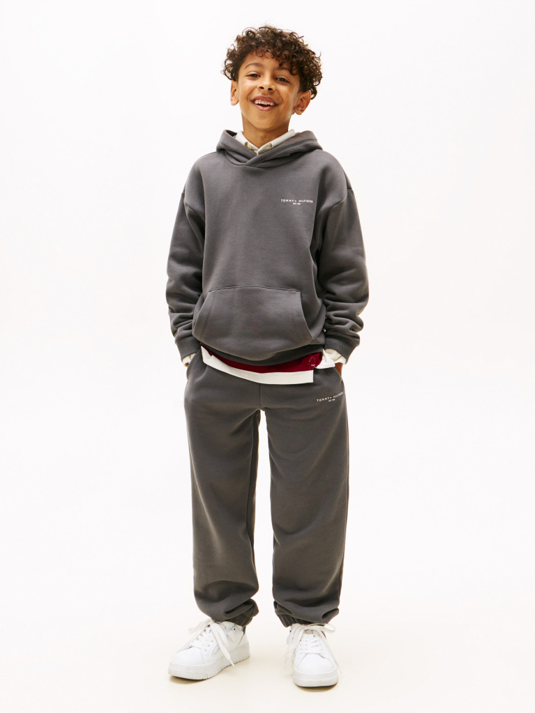 Γκρι Fleece Hoody Με Λογότυπο Σε Κανονική Γραμμή  Παιδί Unisex