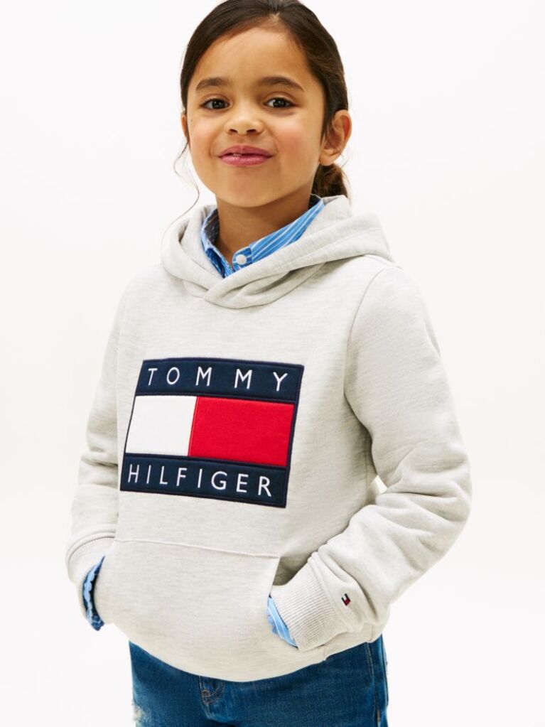 Grey Heritage Flag Badge Terry Hoody  Kids Unisex