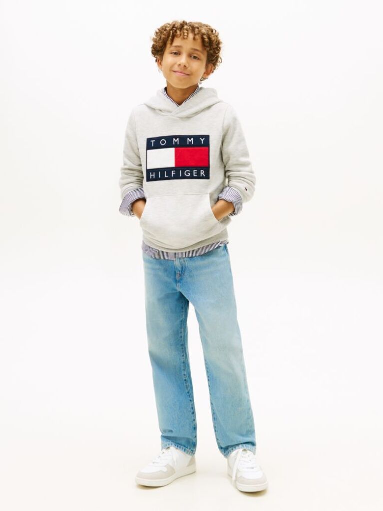 Grey Heritage Flag Badge Terry Hoody  Kids Unisex