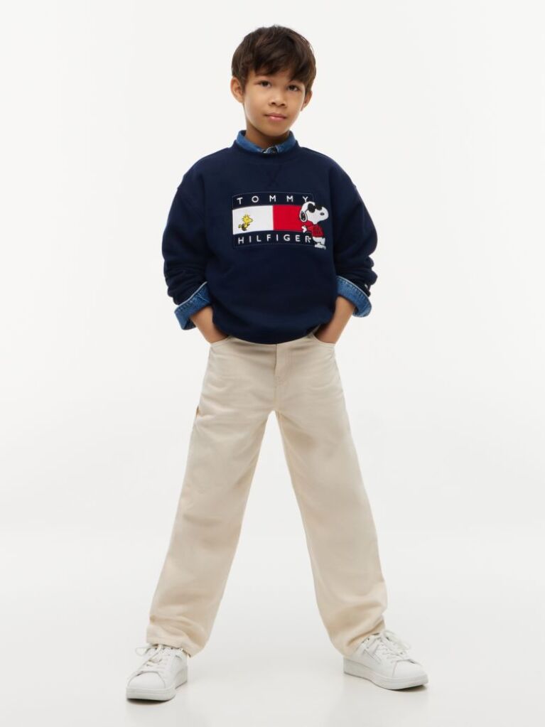 Blue Peanuts® Flag Graphic Embroidery Jumper  Kids Unisex