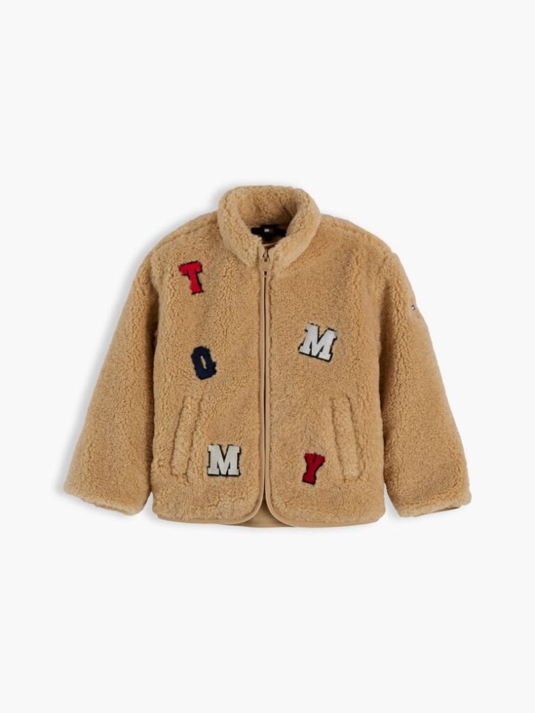 Μπεζ Teddy Τζάκετ Με Varsity Λογότυπο  Παιδί Unisex