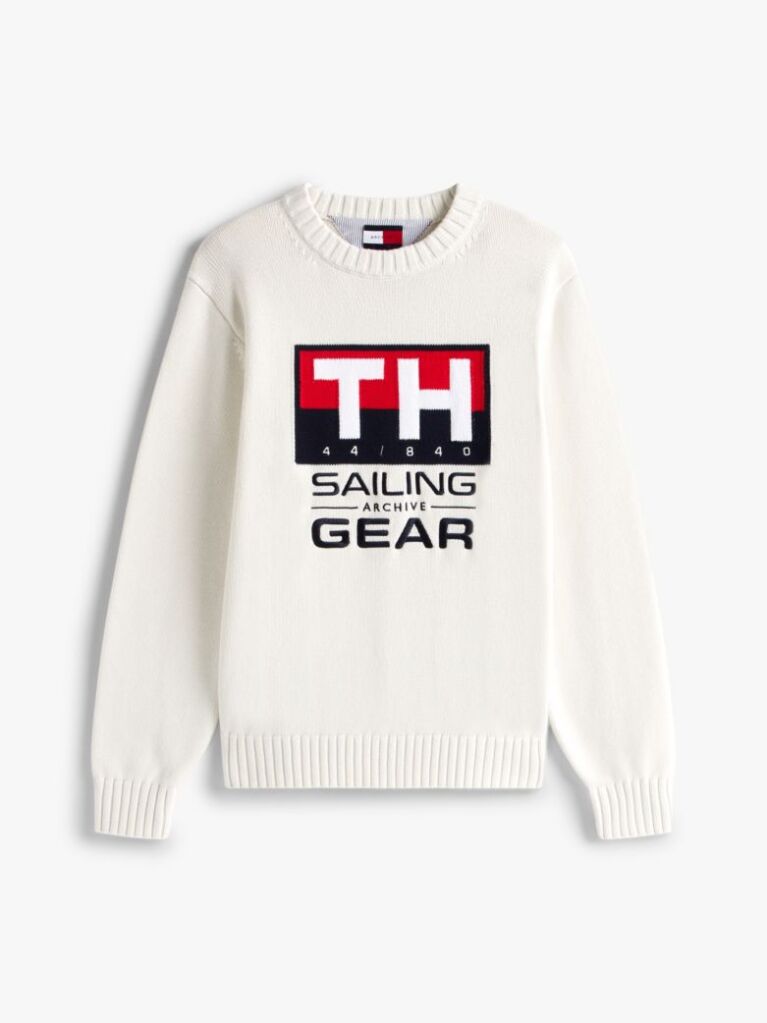Beige Hilfiger Sailing Rib-Knit Intarsia Logo Jumper  Unisex