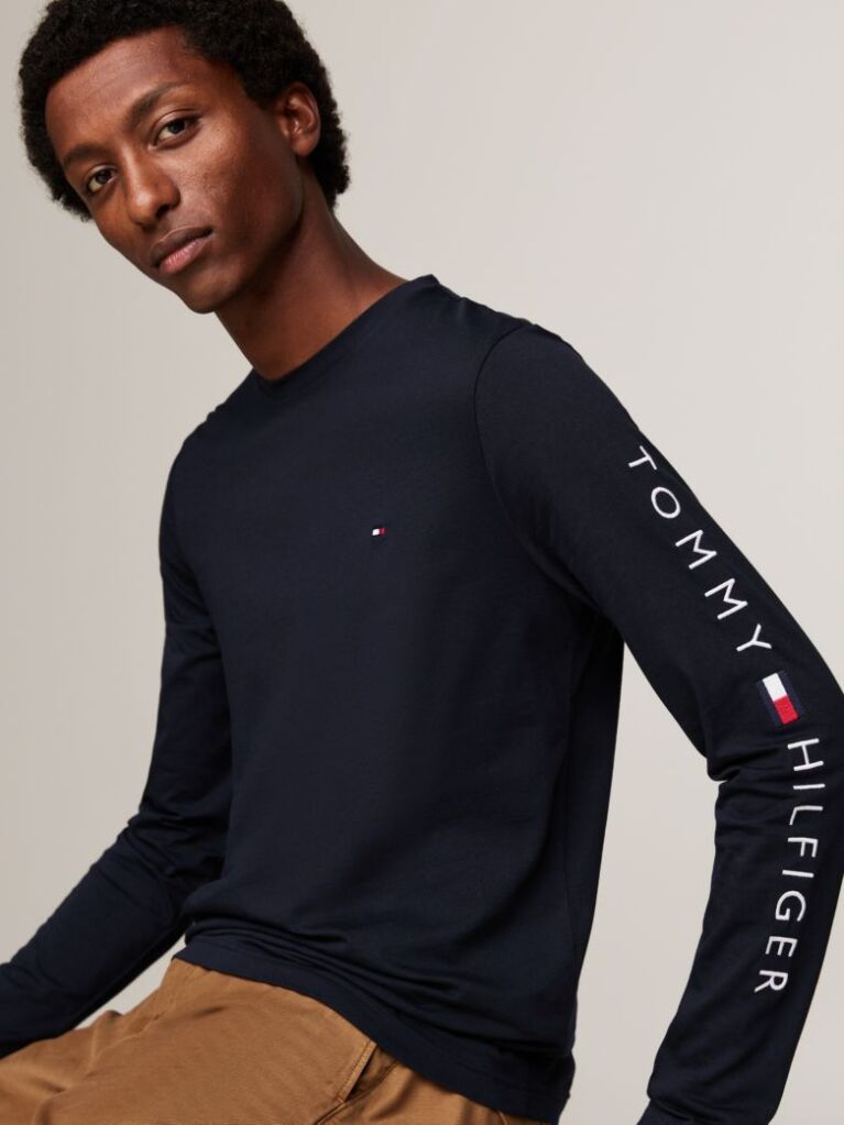 Blue Organic Jersey Logo Long Sleeve T-Shirt  Men