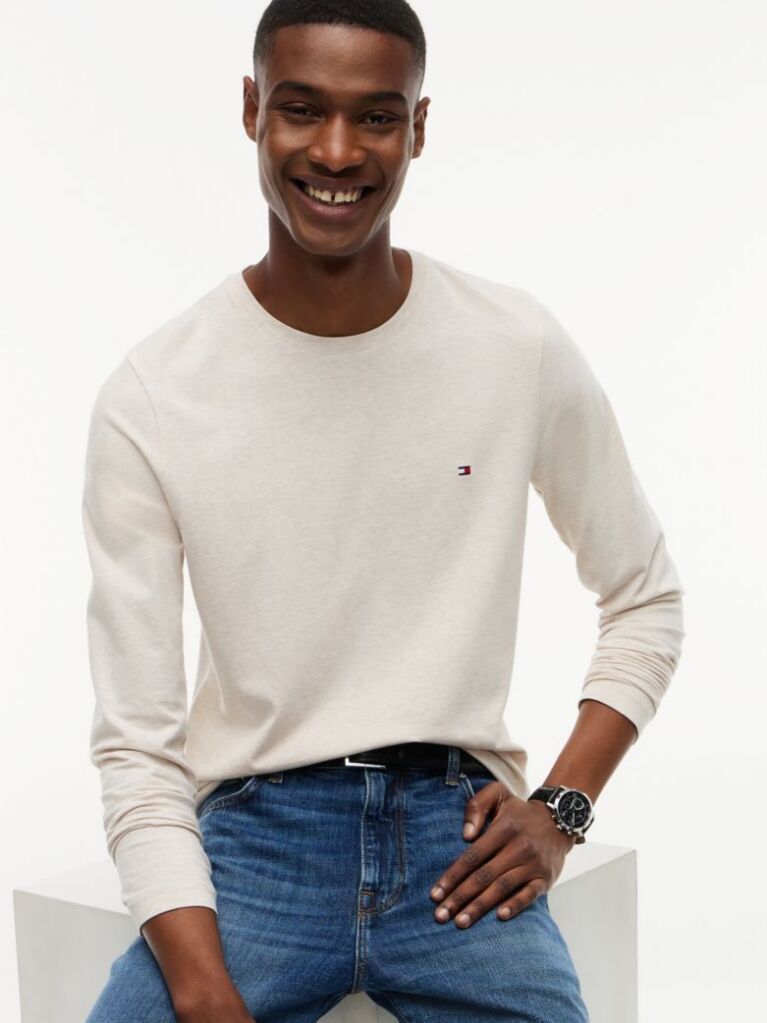 Beige Extra Slim Fit Long Sleeve T-Shirt  Men