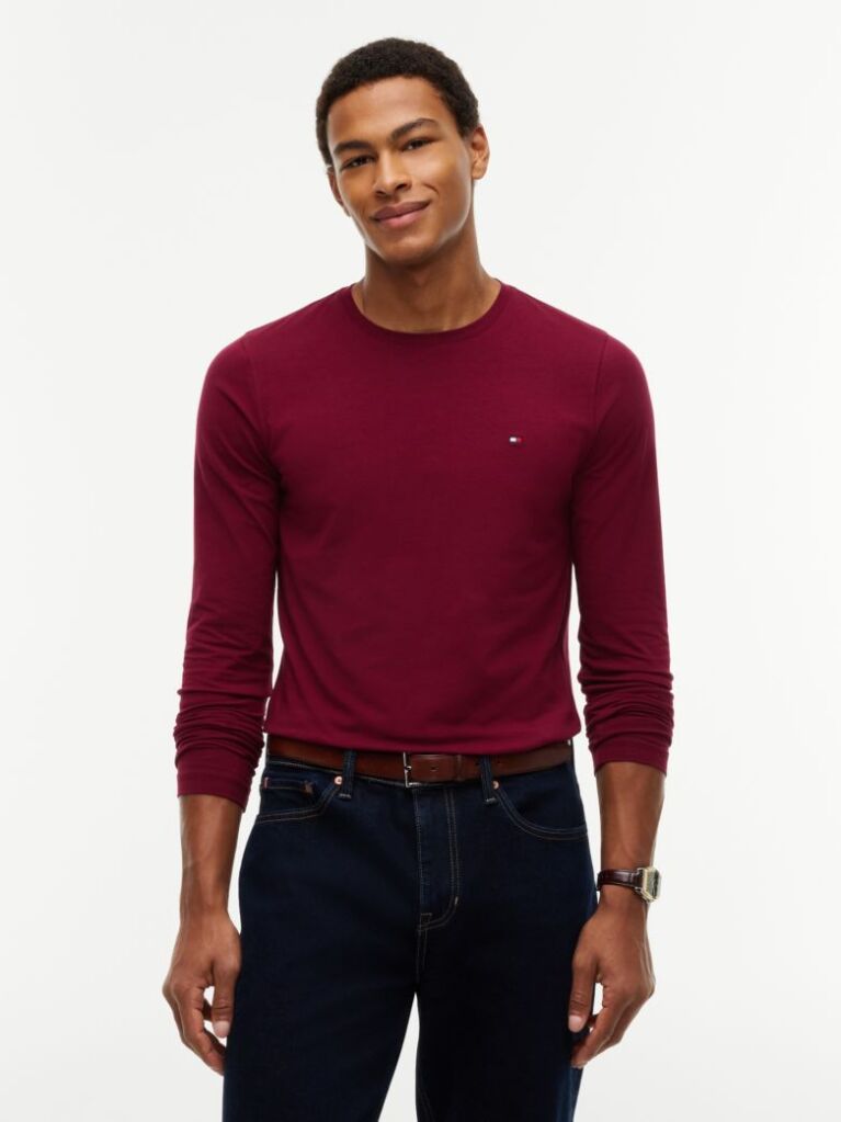 Κόκκινο Μακρυμανικο T-Shirt Σε Slim Ελαστικη Γραμμη  Άνδρες
