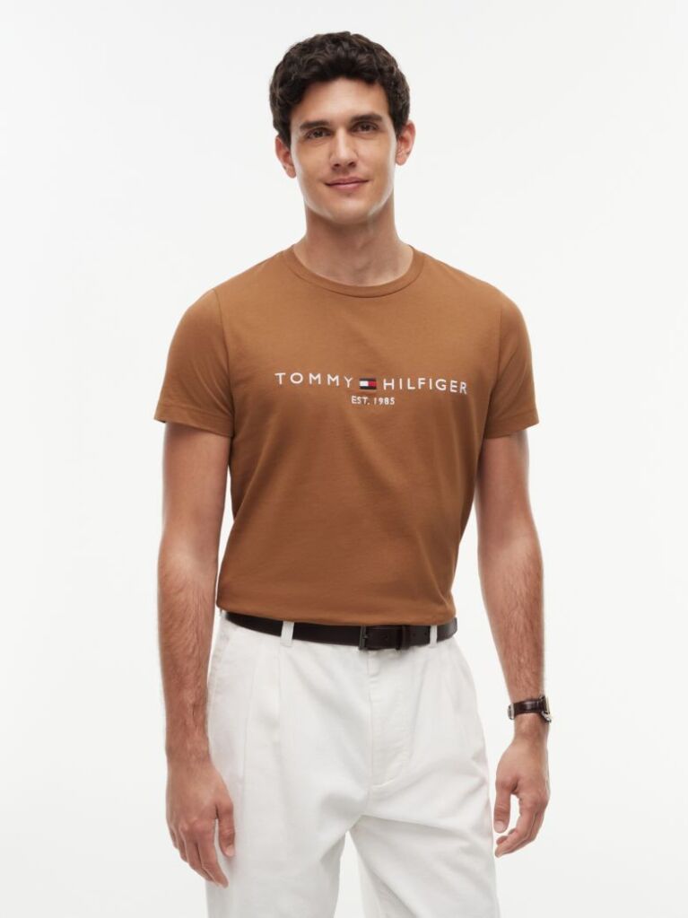 Brown Organic Cotton Chest Logo T-Shirt  Men