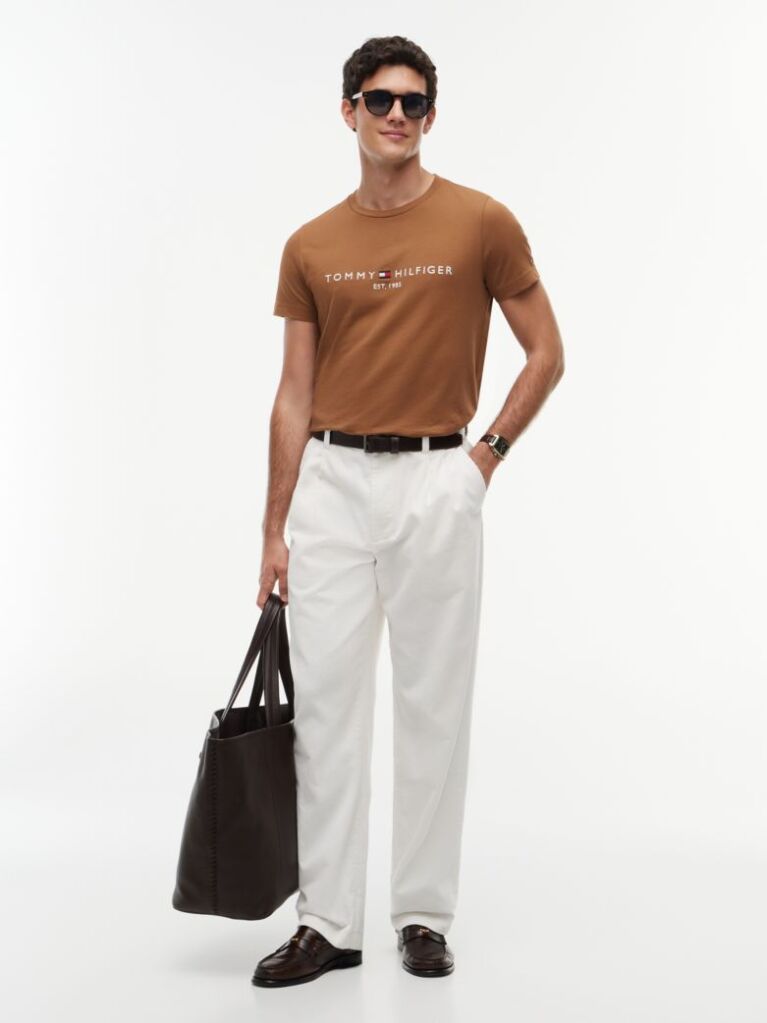 Brown Organic Cotton Chest Logo T-Shirt  Men
