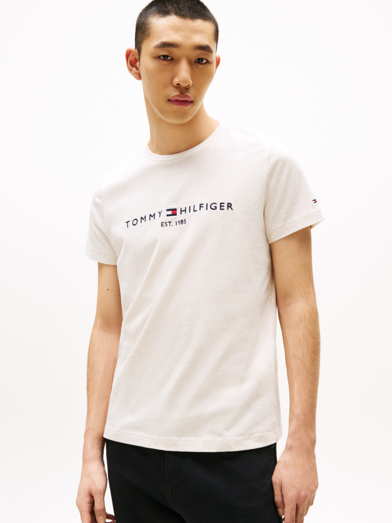 Beige Organic Cotton Chest Logo T-Shirt  Men