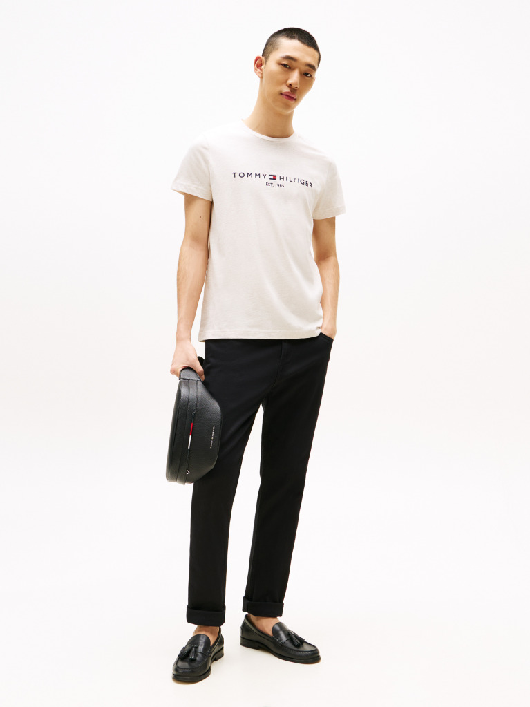Beige Organic Cotton Chest Logo T-Shirt  Men