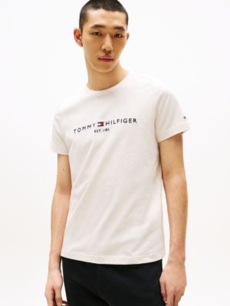 Beige Organic Cotton Chest Logo T-Shirt  Men