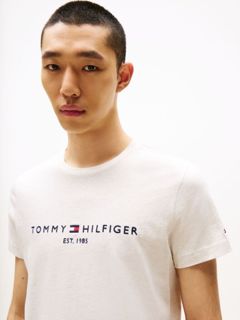 Beige Organic Cotton Chest Logo T-Shirt  Men