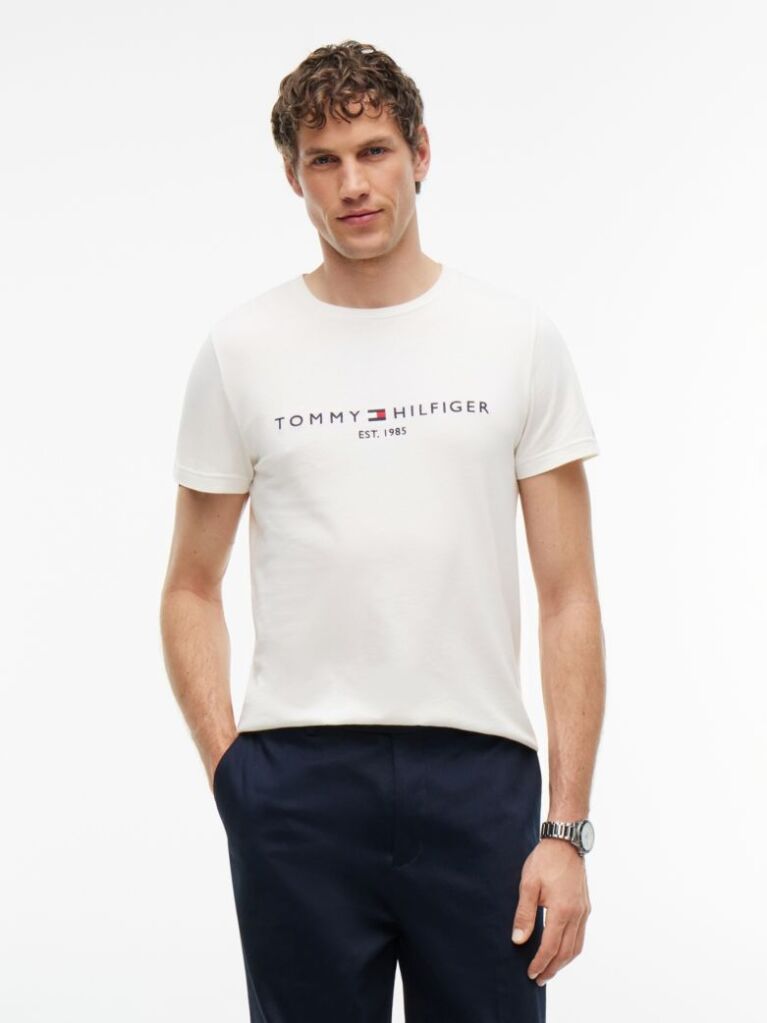 Beige Organic Cotton Chest Logo T-Shirt  Men
