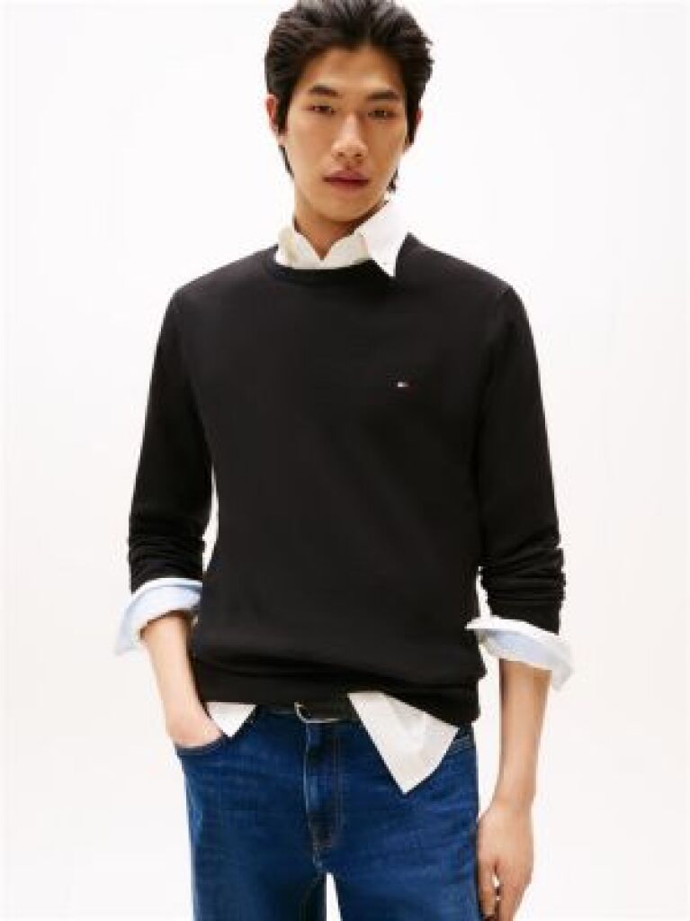 Black Crew Neck Flag Embroidery Jumper  Men