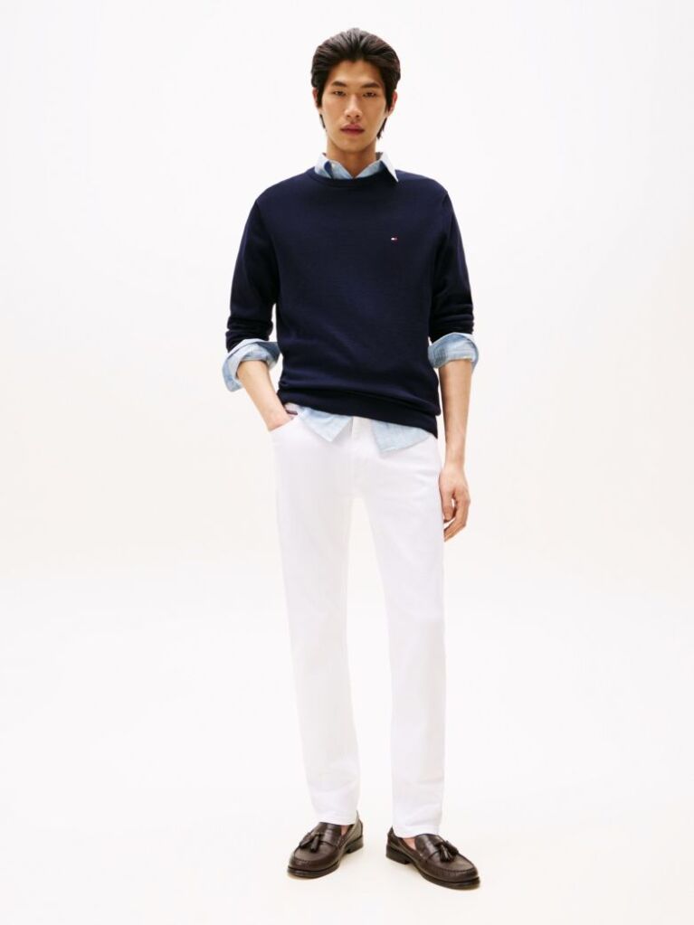 Blue Crew Neck Flag Embroidery Jumper  Men