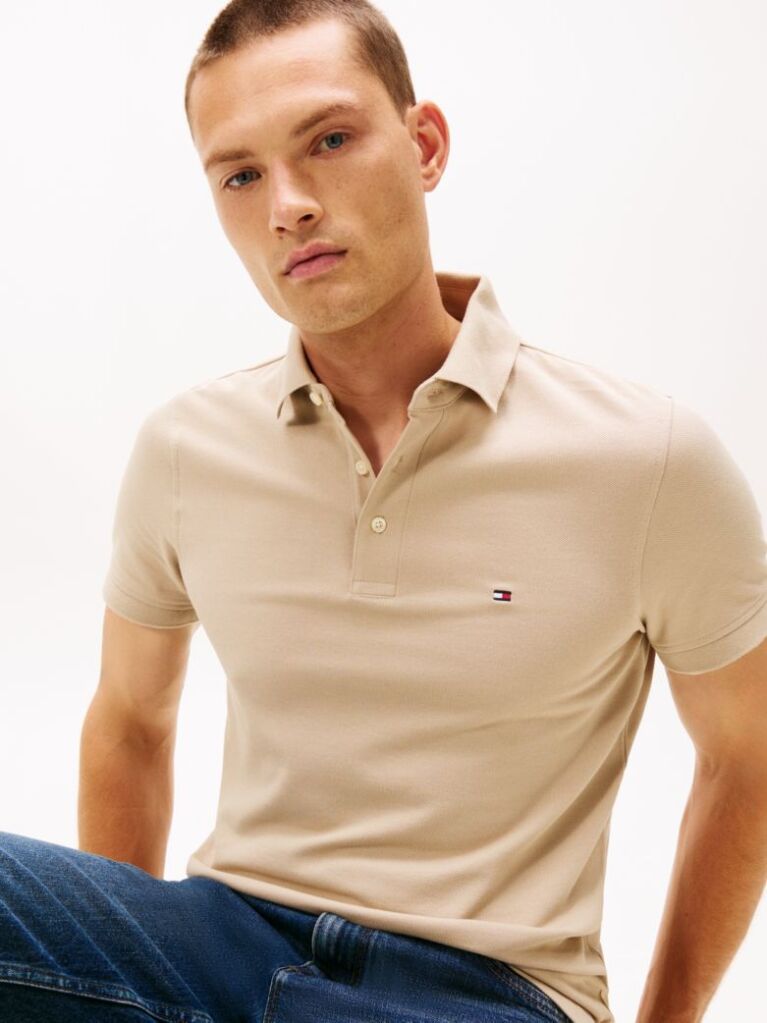 Beige 1985 Organic Cotton Slim Fit Polo  Men