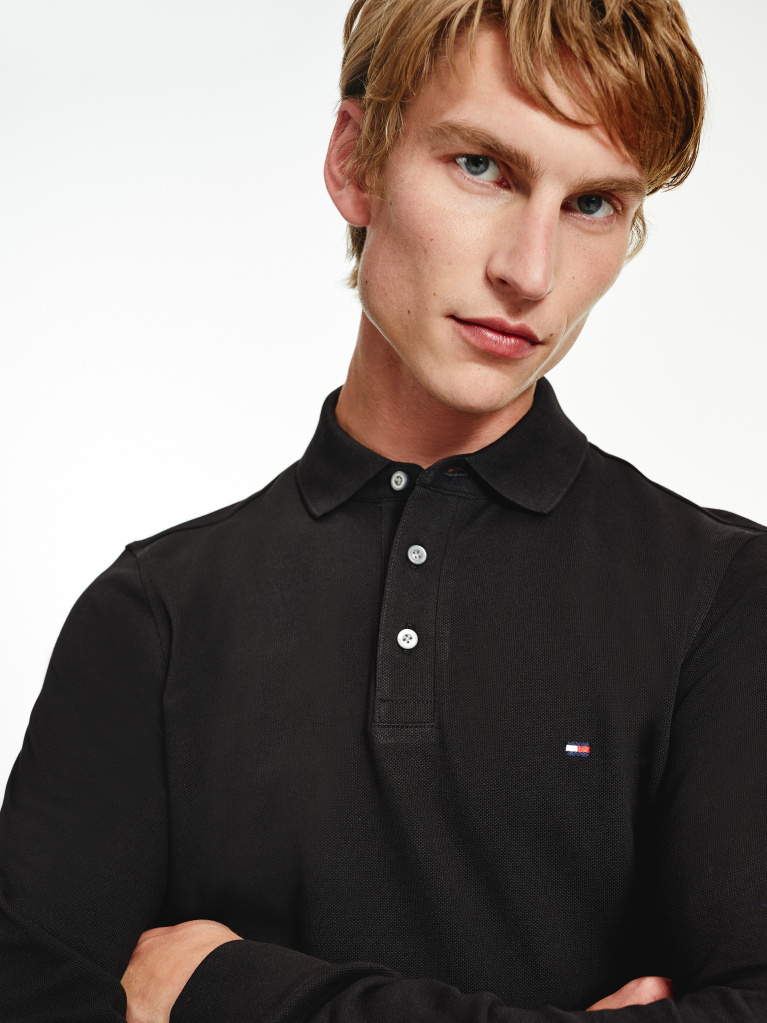 Black 1985 TH Flex Slim Fit Long Sleeve Polo  Men