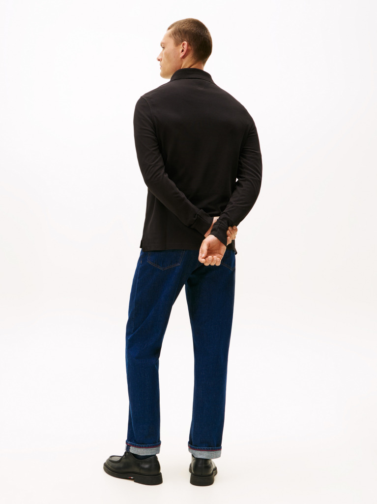 Black 1985 TH Flex Slim Fit Long Sleeve Polo  Men