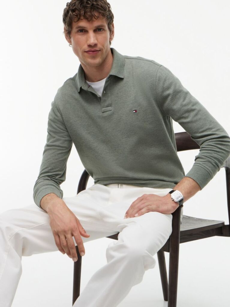 Green 1985 TH Flex Regular Fit Long Sleeve Polo  Men