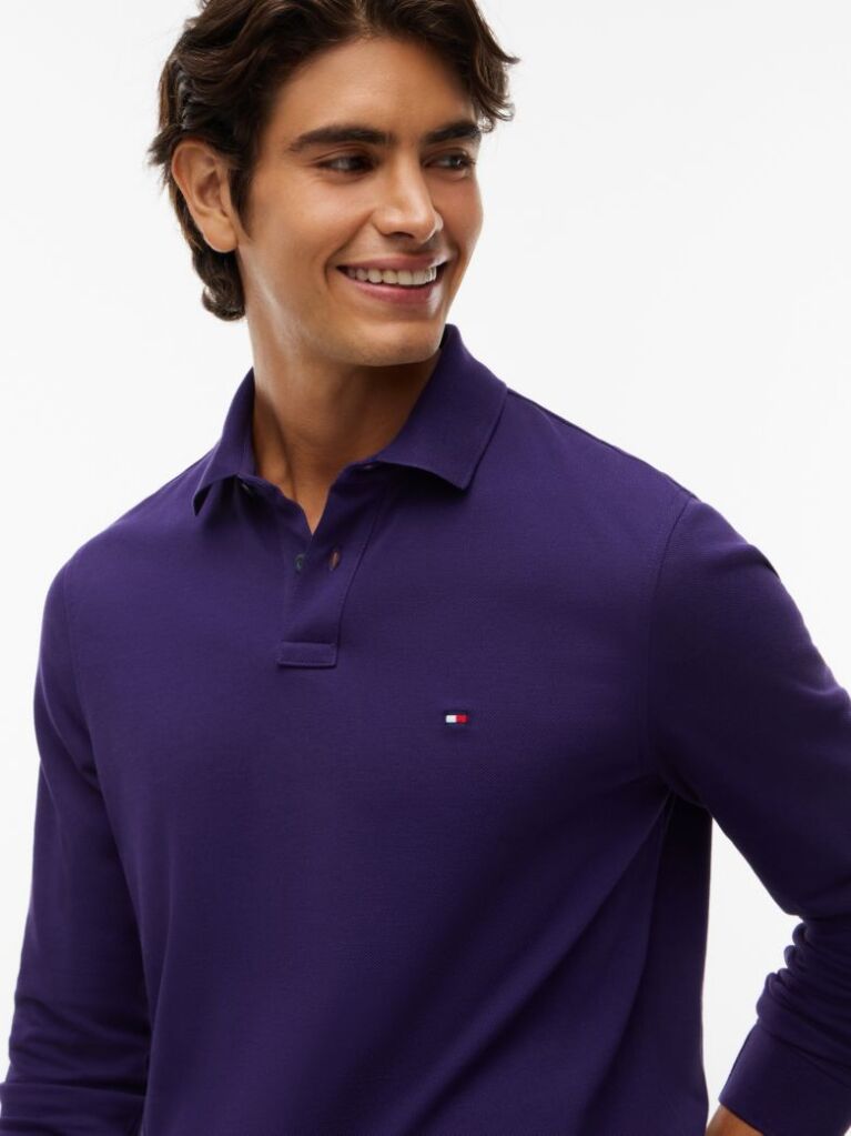 Purple 1985 TH Flex Regular Fit Long Sleeve Polo  Men