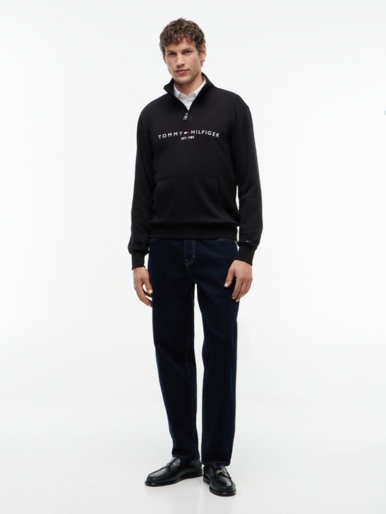 Black Combining casual style with enhanced comfort, this sweatshirt is made from flex fleece and has a cosy, zip-adjustable mock turtleneck.  Men