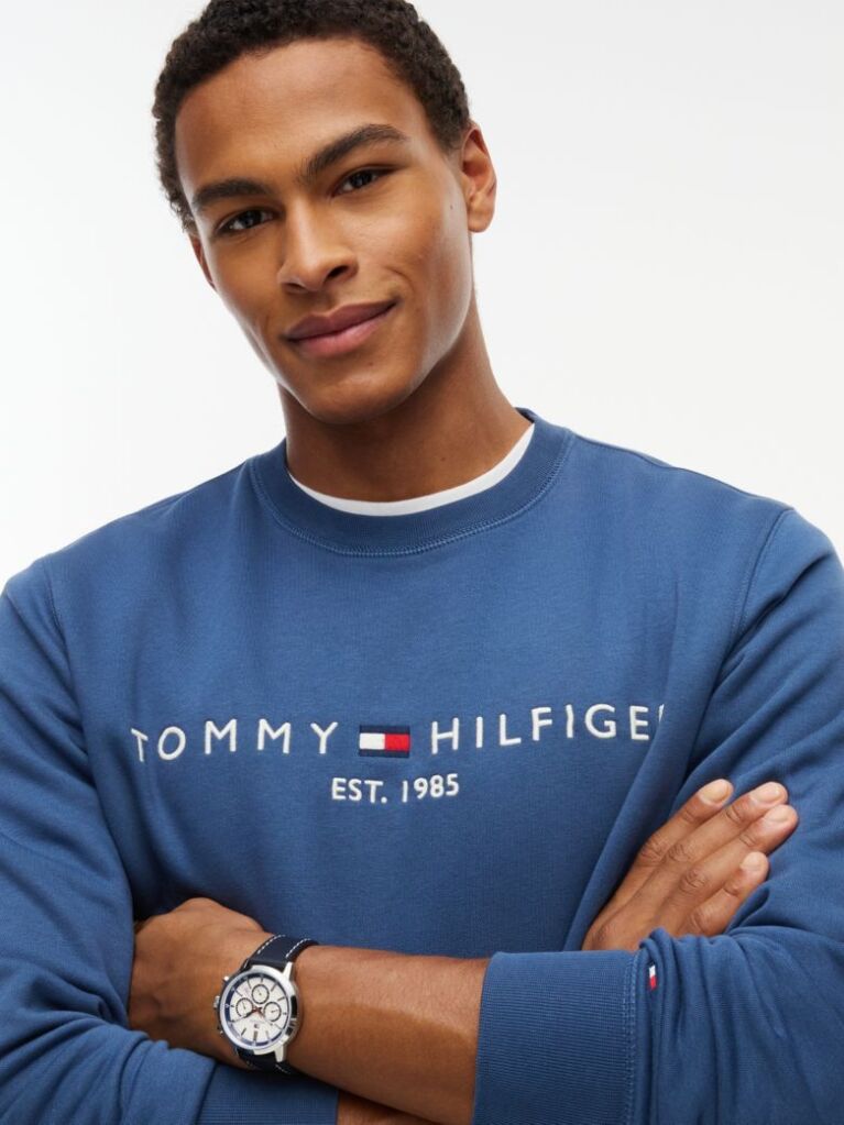 Blue Combining casual style with enhanced comfort, this sweatshirt is made from flex fleece and has a cosy, zip-adjustable mock turtleneck.  Men